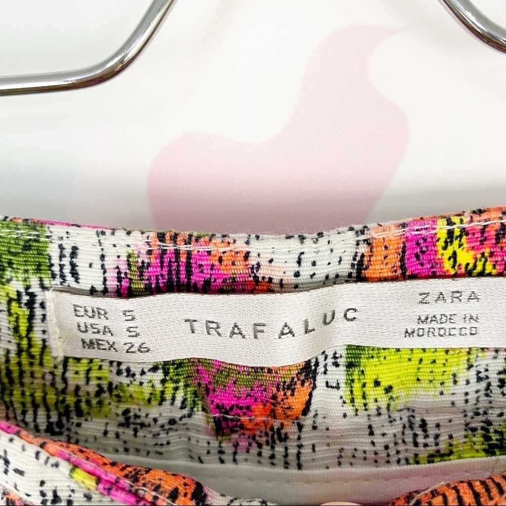 Zara Floral Print Neon High Rise Shorts S - Picture 7 of 10